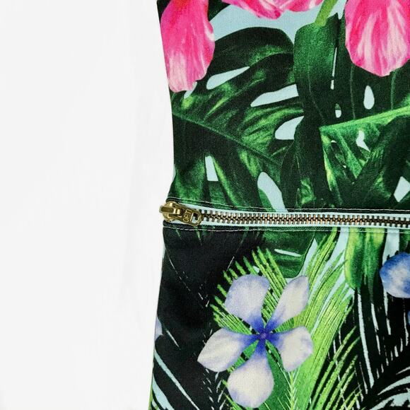 Bodycon Colorful Tropical Floral Print Slit Front Micro Mini Dress, Size XS - Picture 3 of 8